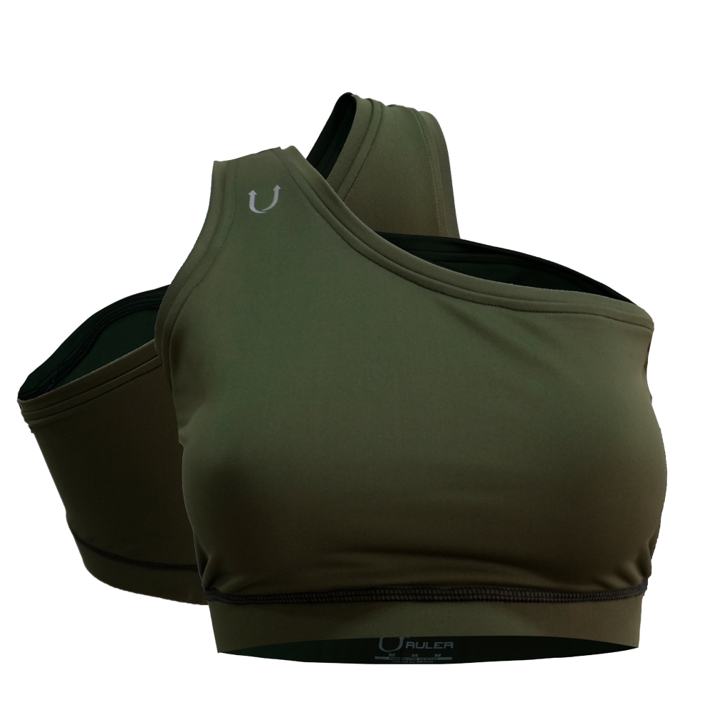 Sport Bra Dama Una Manga Verde Olivo